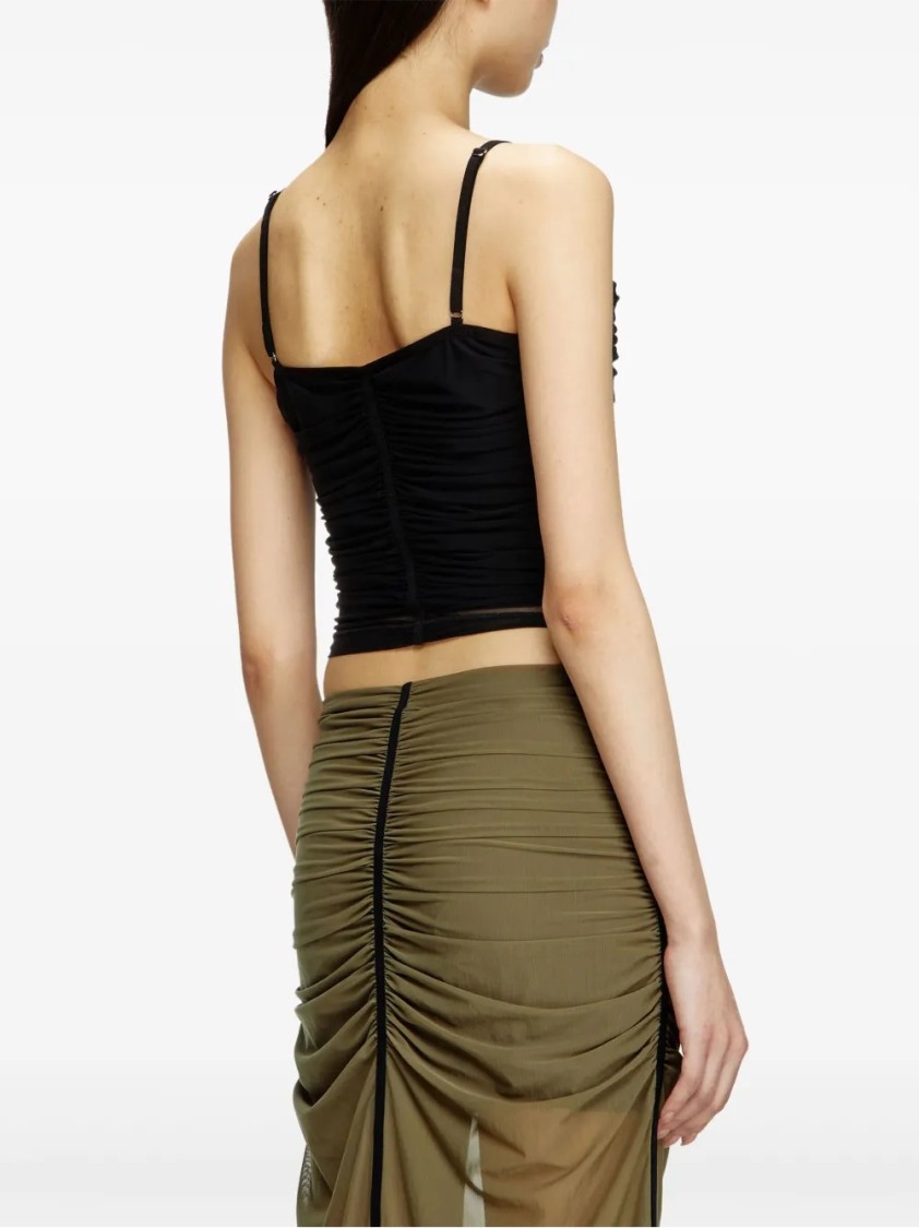 Diesel V-neck Cropped Top With Textured Finish In Black