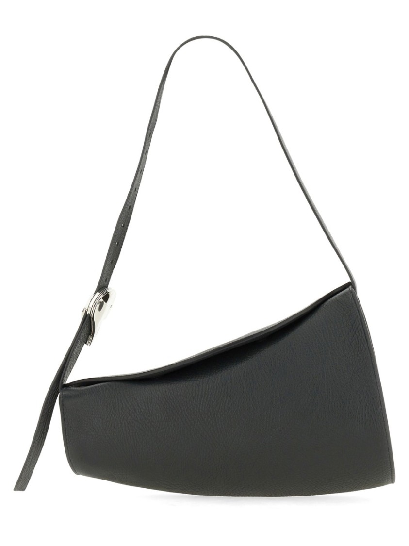 Burberry Large Curved Shoulder Bag With Textured Finish In Black