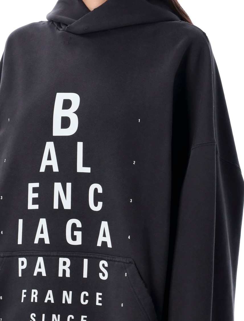 Balenciaga Washed Black Cotton Oversized Hoodie With Bold Graphics In Black