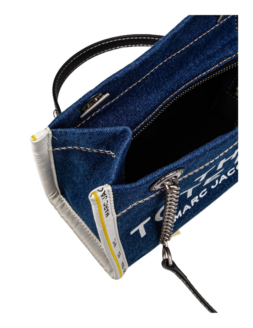Marc Jacobs The Small Tote In Blue Denim With Embroidered Logo In Blue