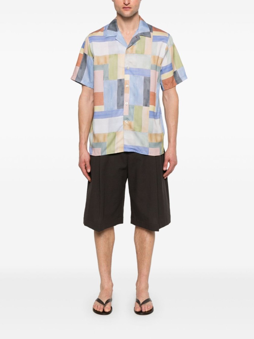 Paul Smith Multi Colour-block Print Lyocell Short-sleeve Shirt In Multi