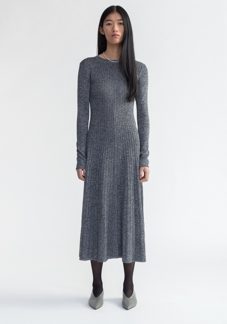 Shop Aeron Pavlova - Sparkly Ribbed Midi Dress In Grey