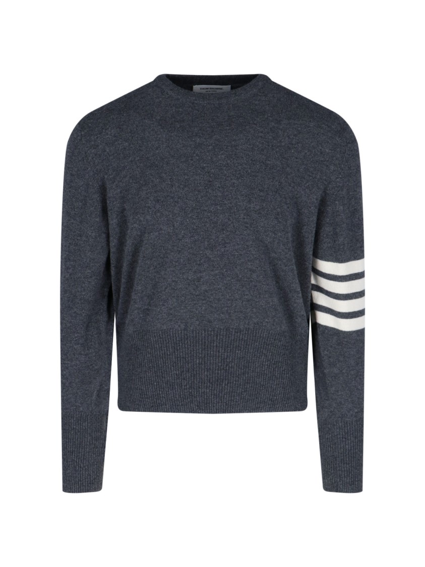 Thom Browne Crewneck Sweater With Ribbed Cuffs And Striped Sleeve