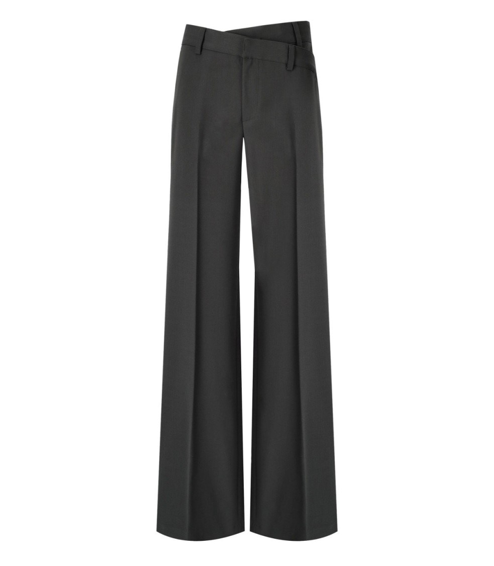 Shop Federica Tosi Dark Grey Wide Leg Trousers In Black