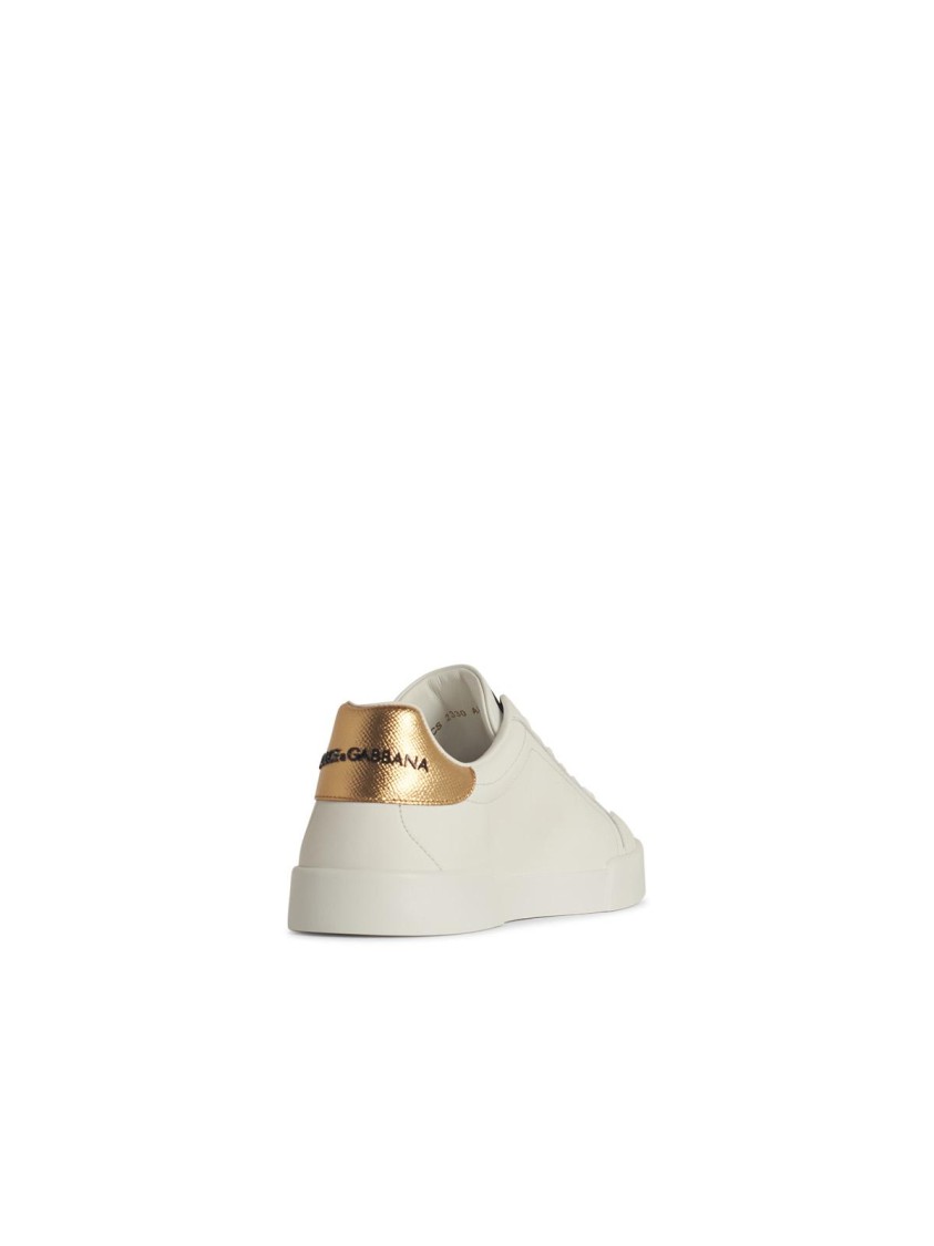 Dolce & Gabbana Iconic Leather Sneakers With Embroidered Crest And Luxurious Detailing In White