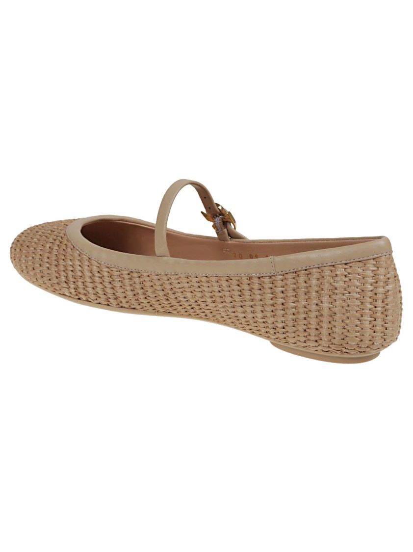 Shop Gianvito Rossi Leather And Woven Raffia Flat Ballerina In Neutrals