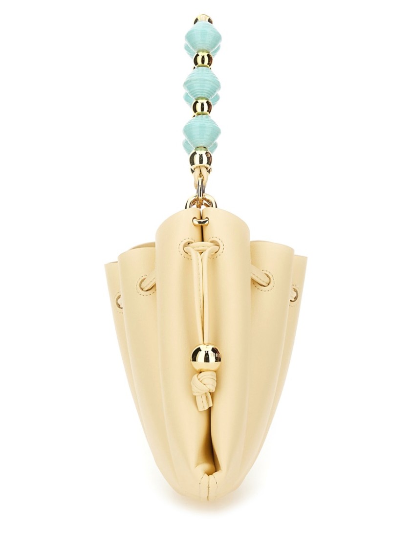 Themoirè Beaded Handle Pleated Design Bag In Neutral