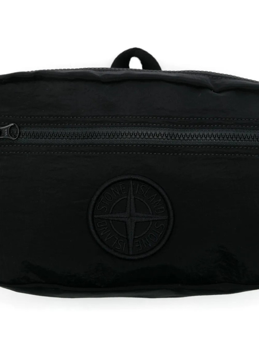 Stone Island Logo-embroidered Belt Bag In Black