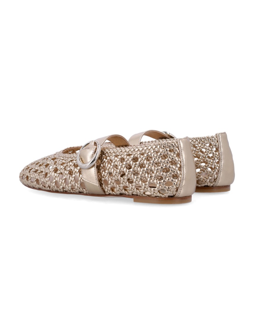 Stuart Weitzman Lace-up Woven Leather Ballerina
