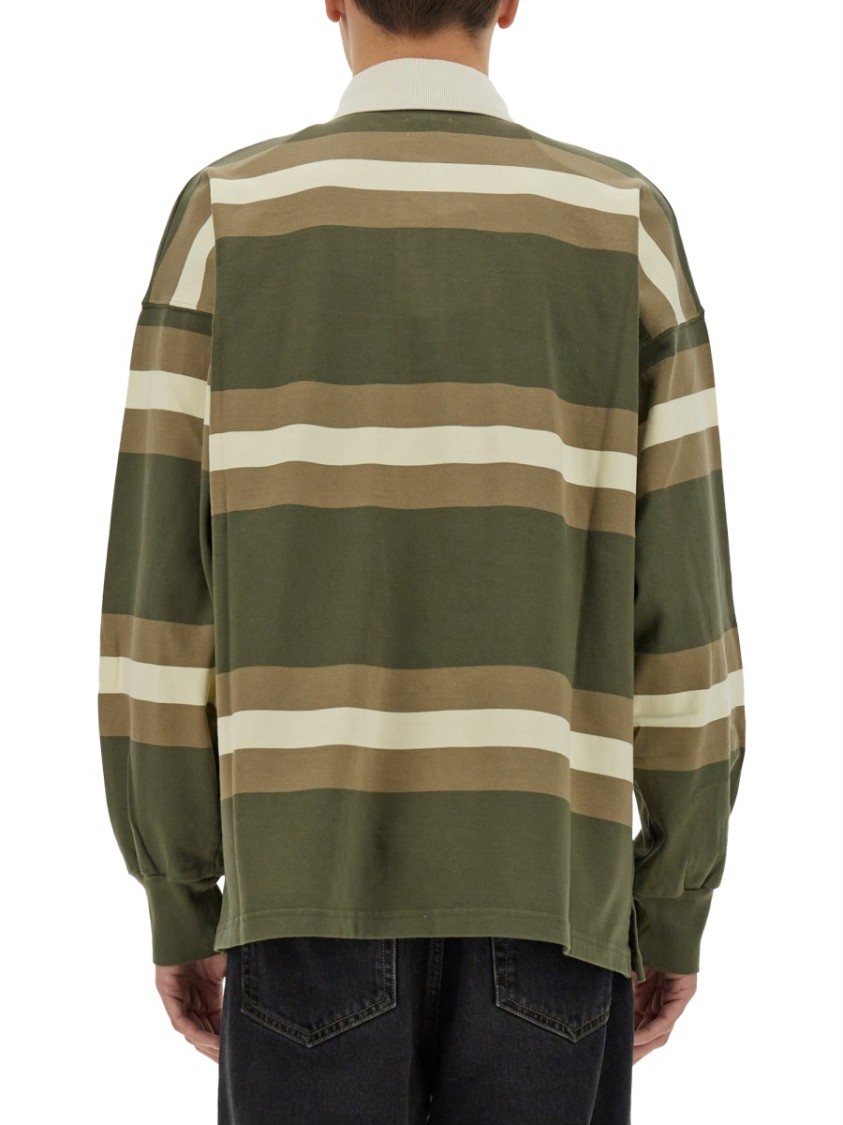Autry Oversized Striped Polo In Earthy Tones In Green