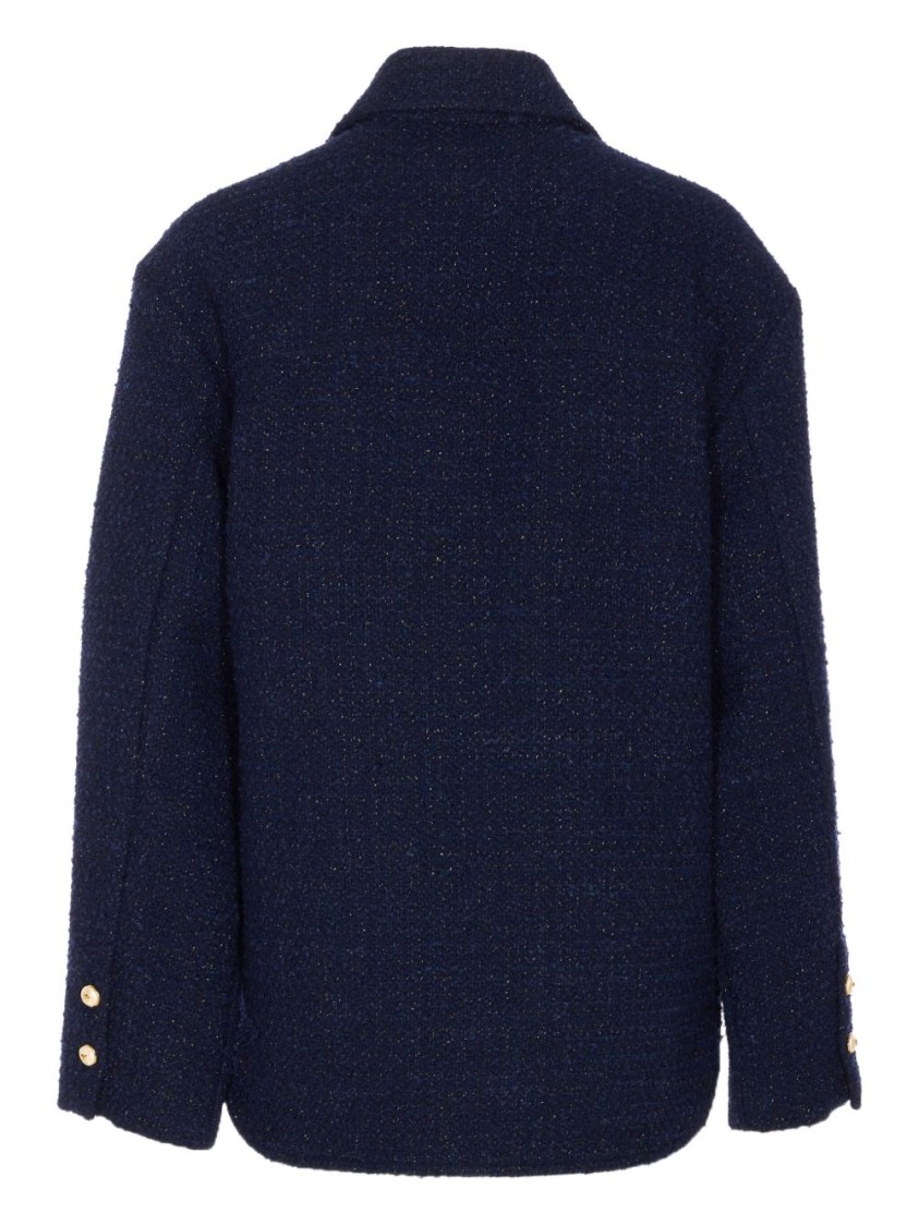 Pinko Oversized Patterned Tweed Jacket In Blue