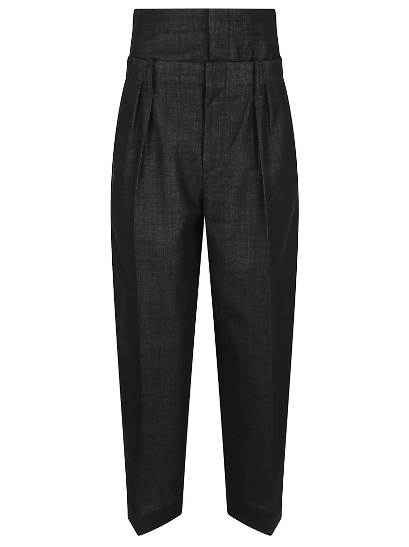 Victoria Beckham Double Waistband Pleated Wool Blend Pants In Black