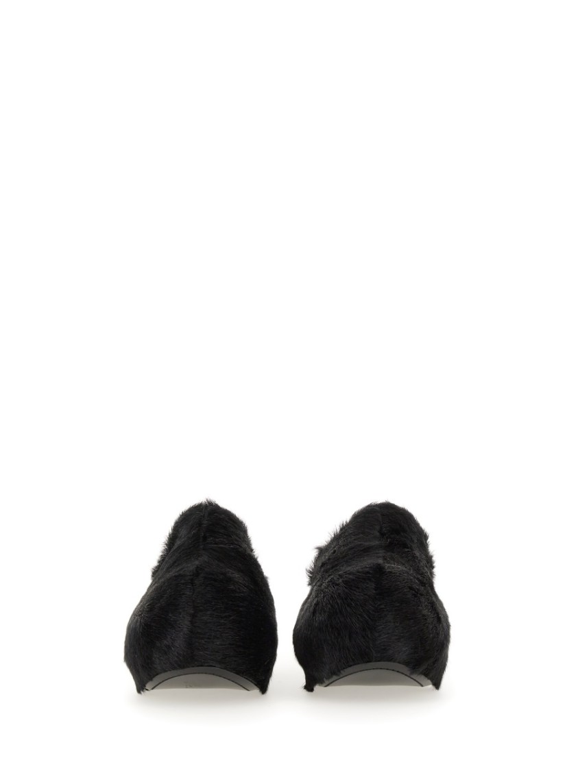 Jil Sander Platform Mules With Plush Fur And Rounded Toe In Black