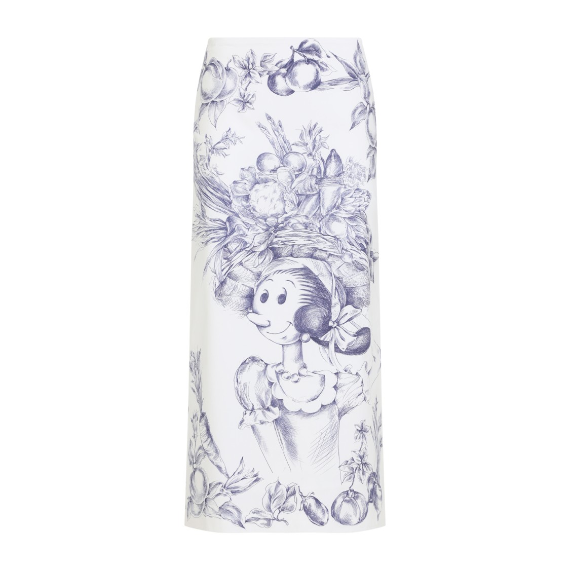 Moschino Maxi Skirt With Whimsical Floral Character Illustration In White