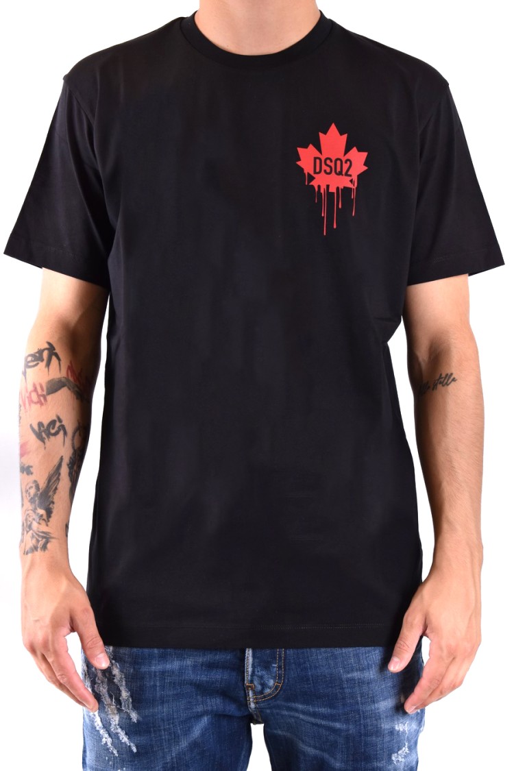 Dsquared2 Black T-shirt Featuring Striking Red Maple Leaf In Black