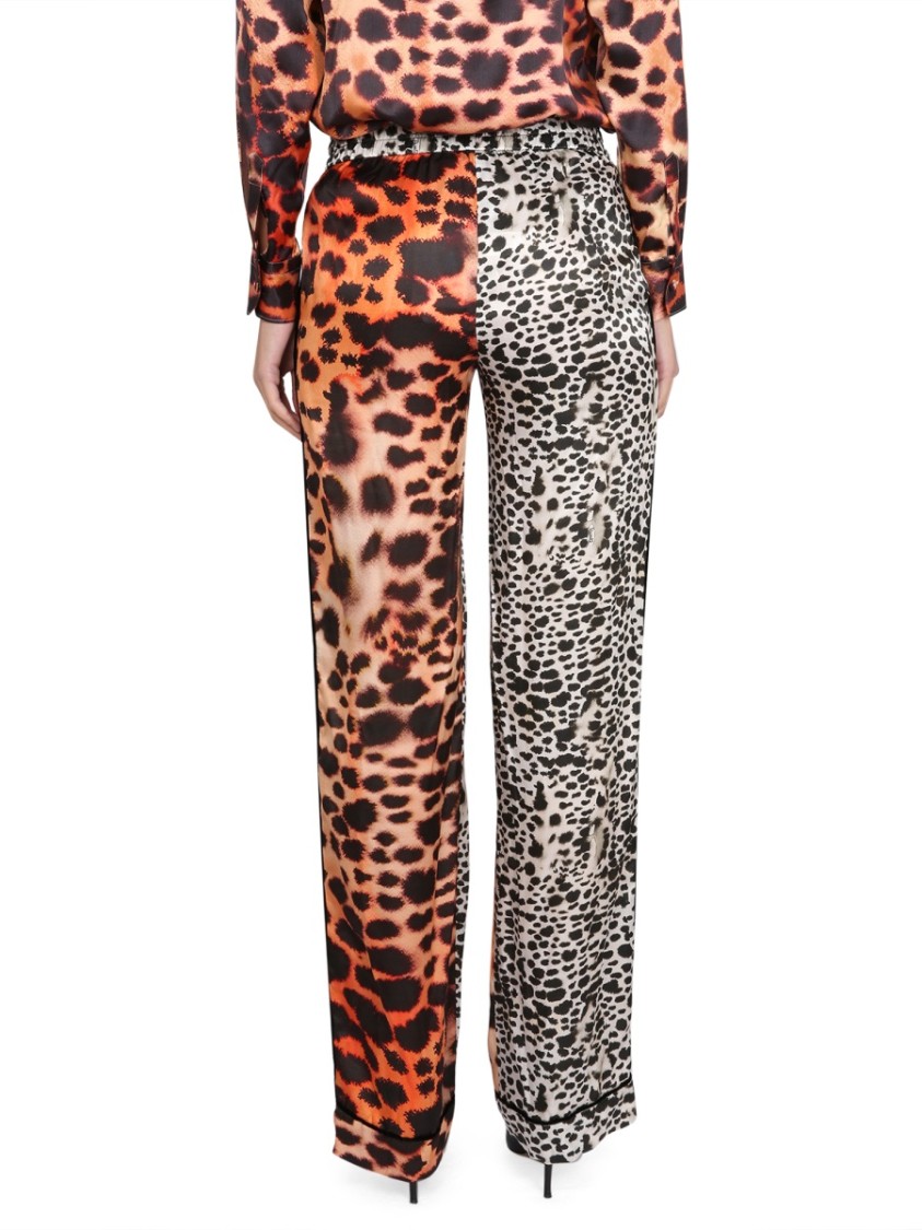 Roberto Cavalli Leopard Print Panelled Trousers In Burgundy