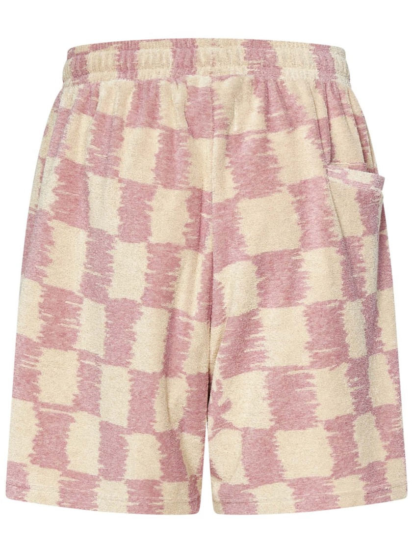 Bonsai Checked Print Viscose Blend Towelling Shorts In Pink