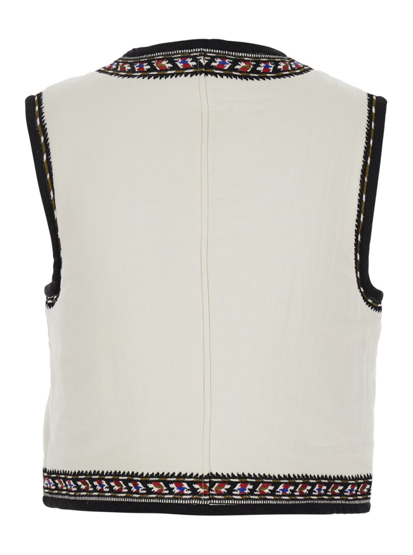 Shop Isabel Marant Étoile Zeana' White Gilet With Geometric Embroidery