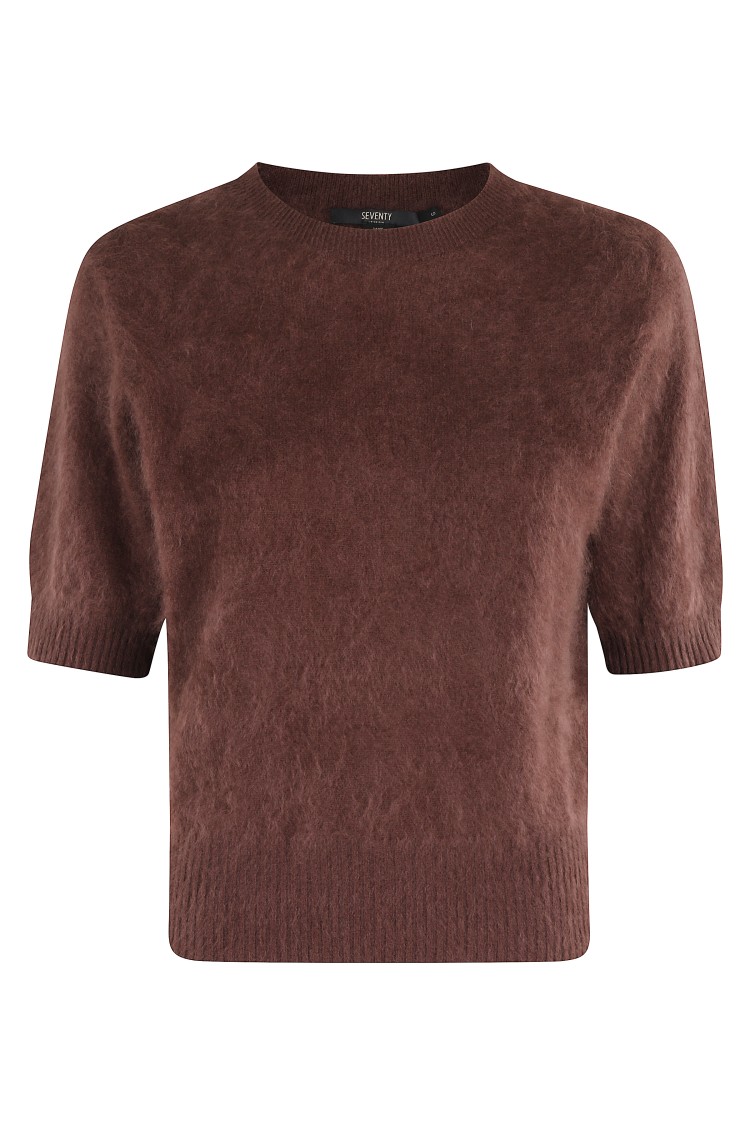 Seventy Bordeaux Cashmere Sweater With Crew Neck And Short Sleeves In Burgundy