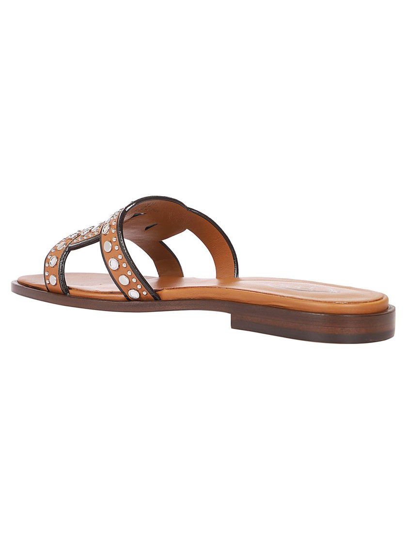 Tod's Brown Leather Sandals With Decorative Studs In Brown