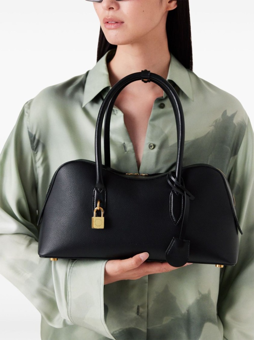 Stella Mccartney Sleek Black Handbag With Gold-tone Hardware And Padlock Detail