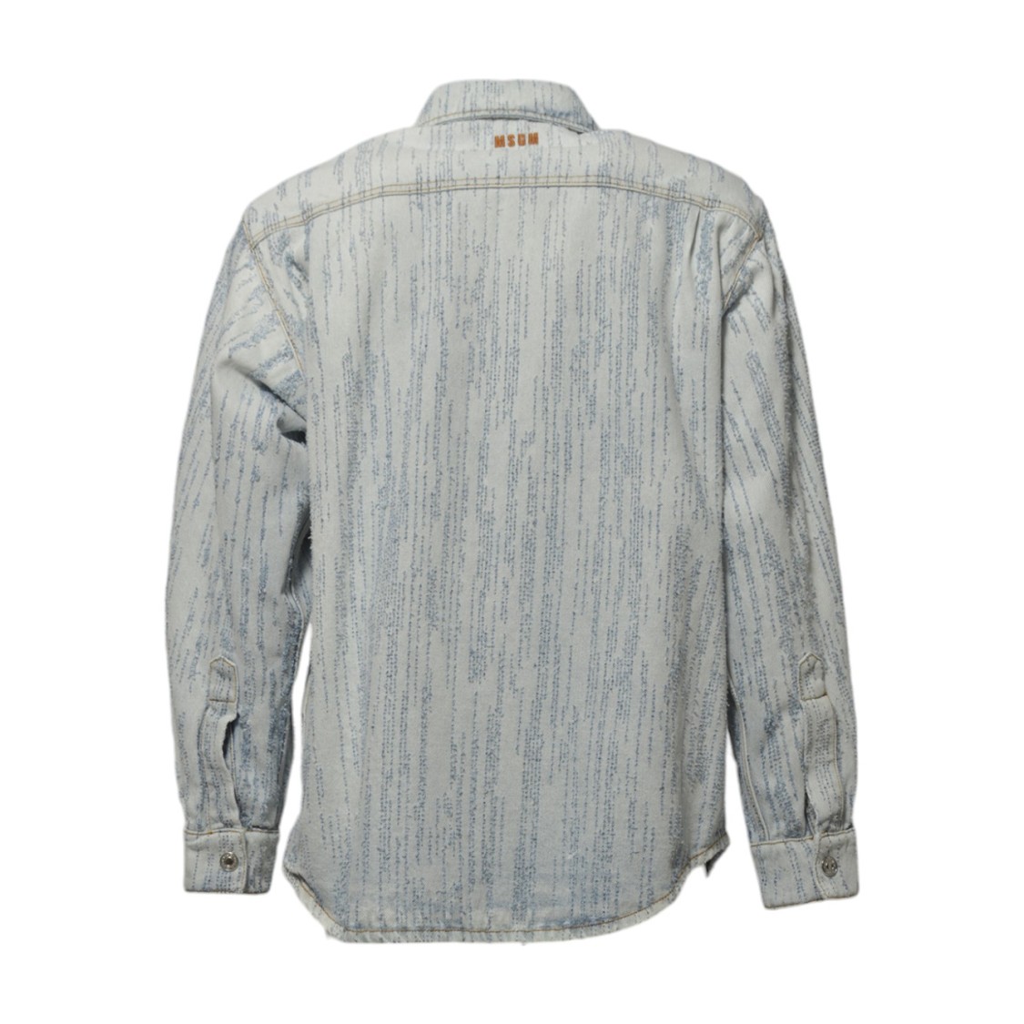 Msgm Light Blue Denim Shirt With Embossed Pattern In Grey
