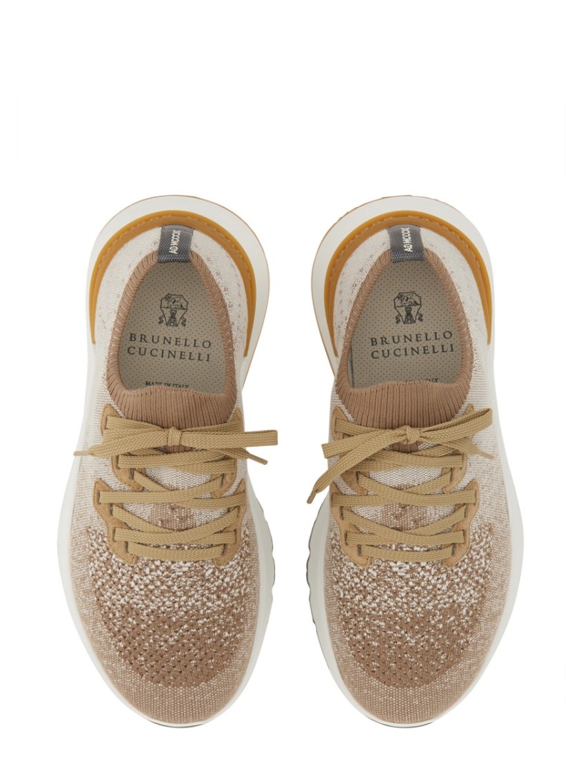 Brunello Cucinelli Mesh-panel Lace-up Sneakers In Neutrals