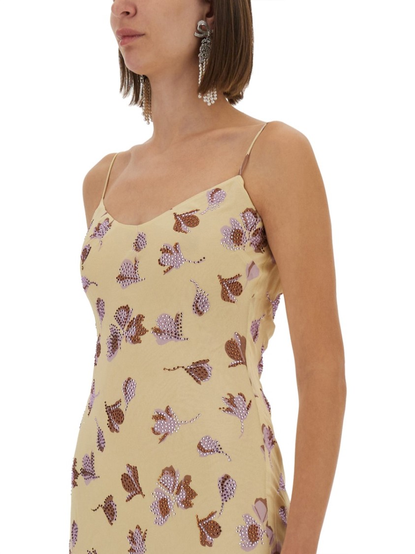 Self-portrait Long Dress With Floral Pattern In Brown