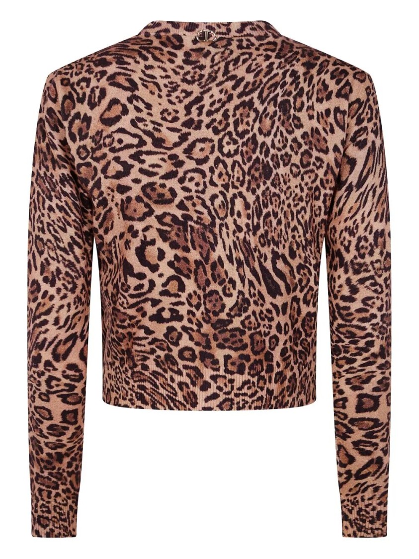 Twinset Twin-set Cropped Leopard Print Jacket With Button-down Front In Brown
