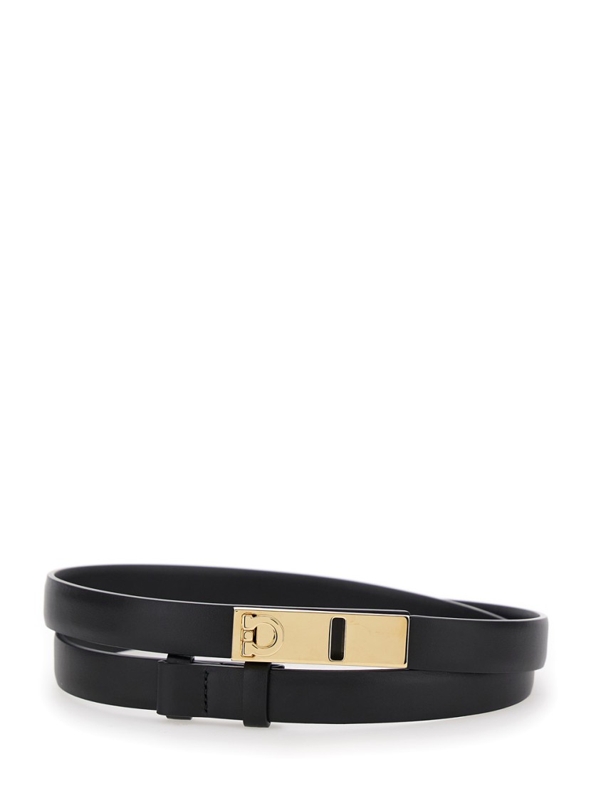 Ferragamo Black Belt With Gancini Detail On The Buckle In Black