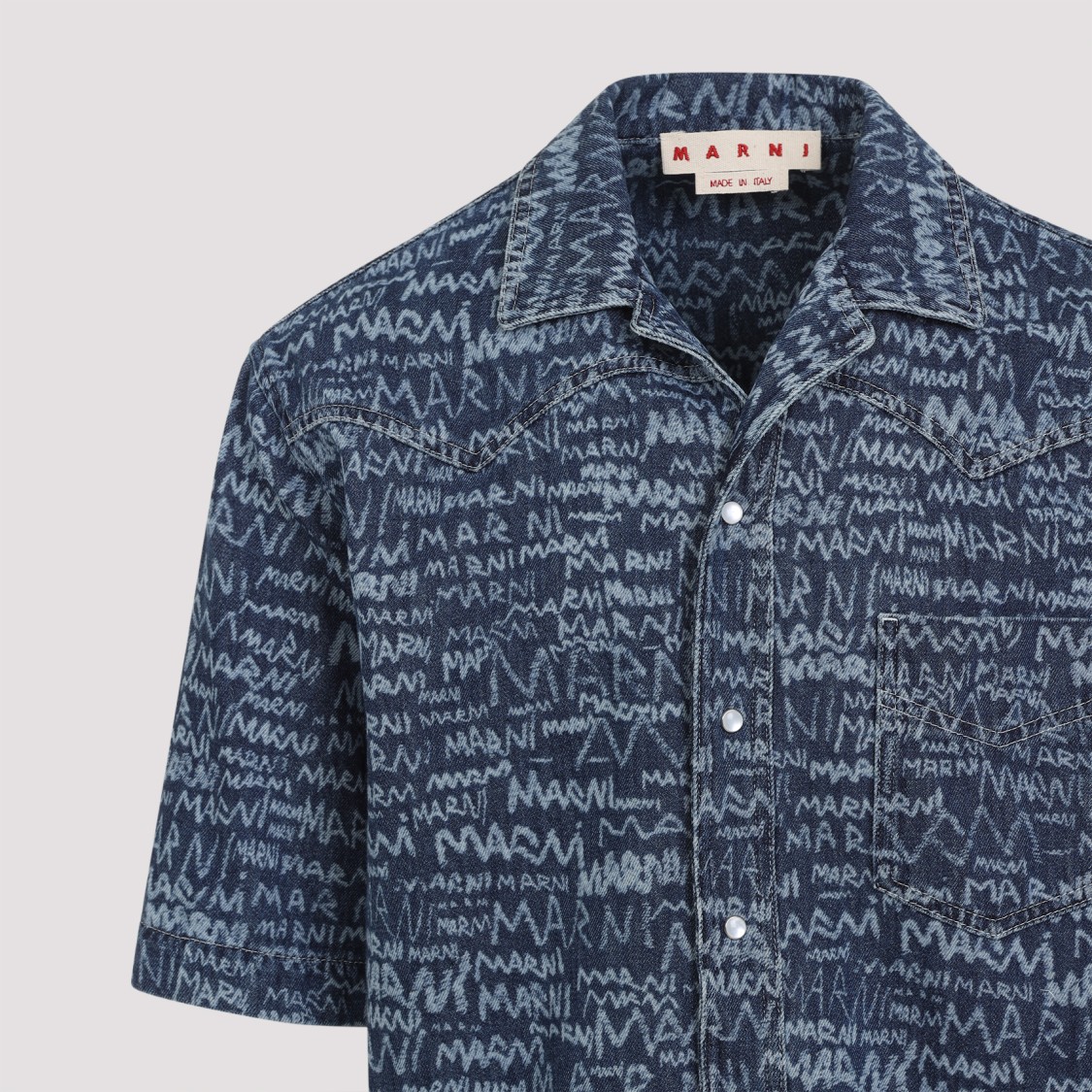 Marni Logo Western Denim Shirt In Grey