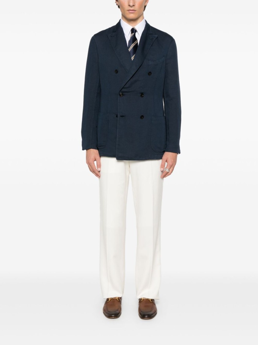 Boglioli Navy Blue Double-breasted Cotton Jacket In Blue