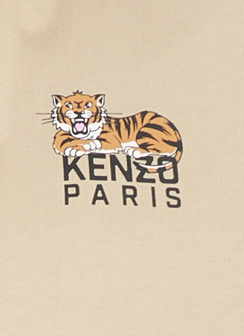 Kenzo Tiger Logo Hooded Cotton Sweatshirt In Neutral