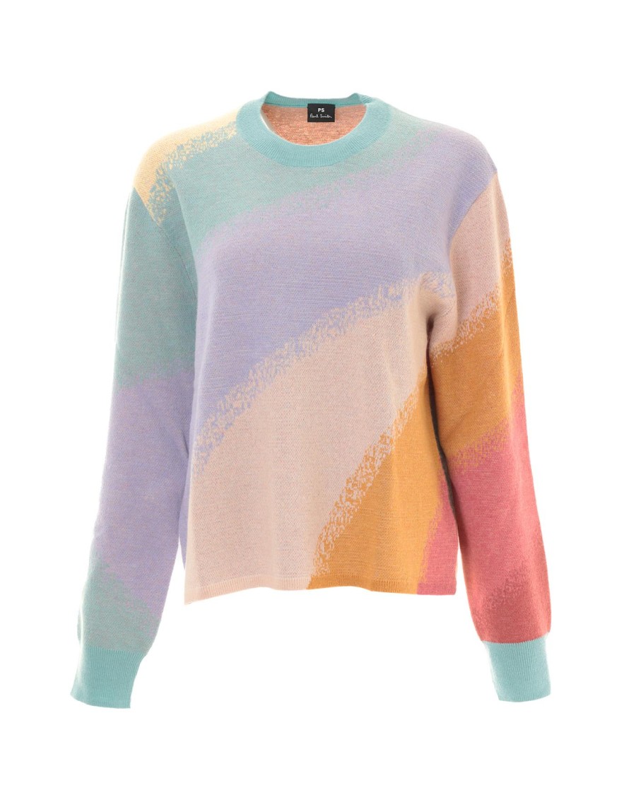 Paul Smith Multicolored Knitted Sweater With Swirl Pattern In White