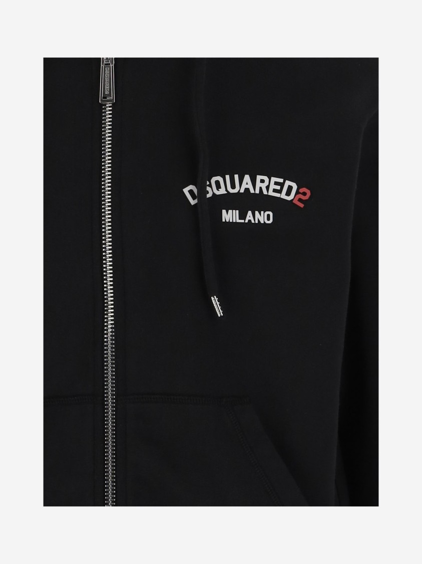 Dsquared2 Black Sweatshirt With Hood And Zip And Logo Detail On The Front In Cotton Man In Black