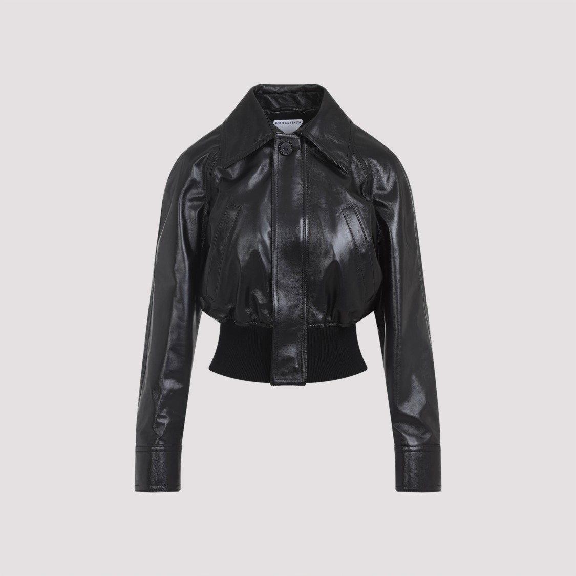 Bottega Veneta Womens Spread-collar Short Leather Blouson Jacket Black