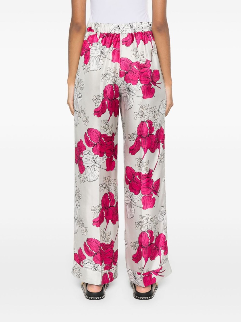 P.a.r.o.s.h Elastic Waistband Floral Print Trousers In Pink