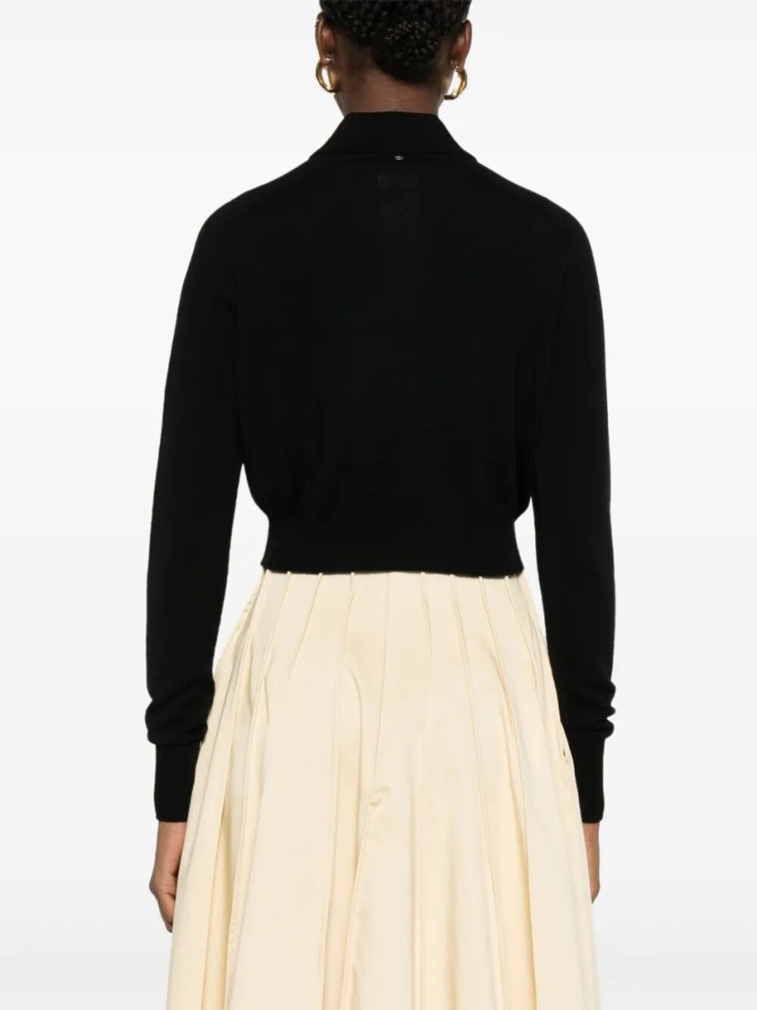 Sportmax Virgin Wool Cardigan With Classic Collar And Retro Charm In Black