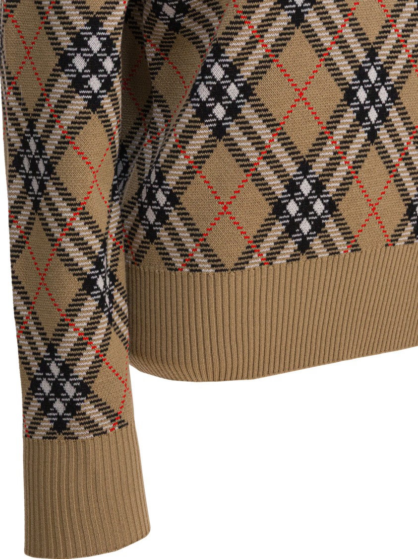 Burberry Checkered Beige Wool Blend Sweater In Brown