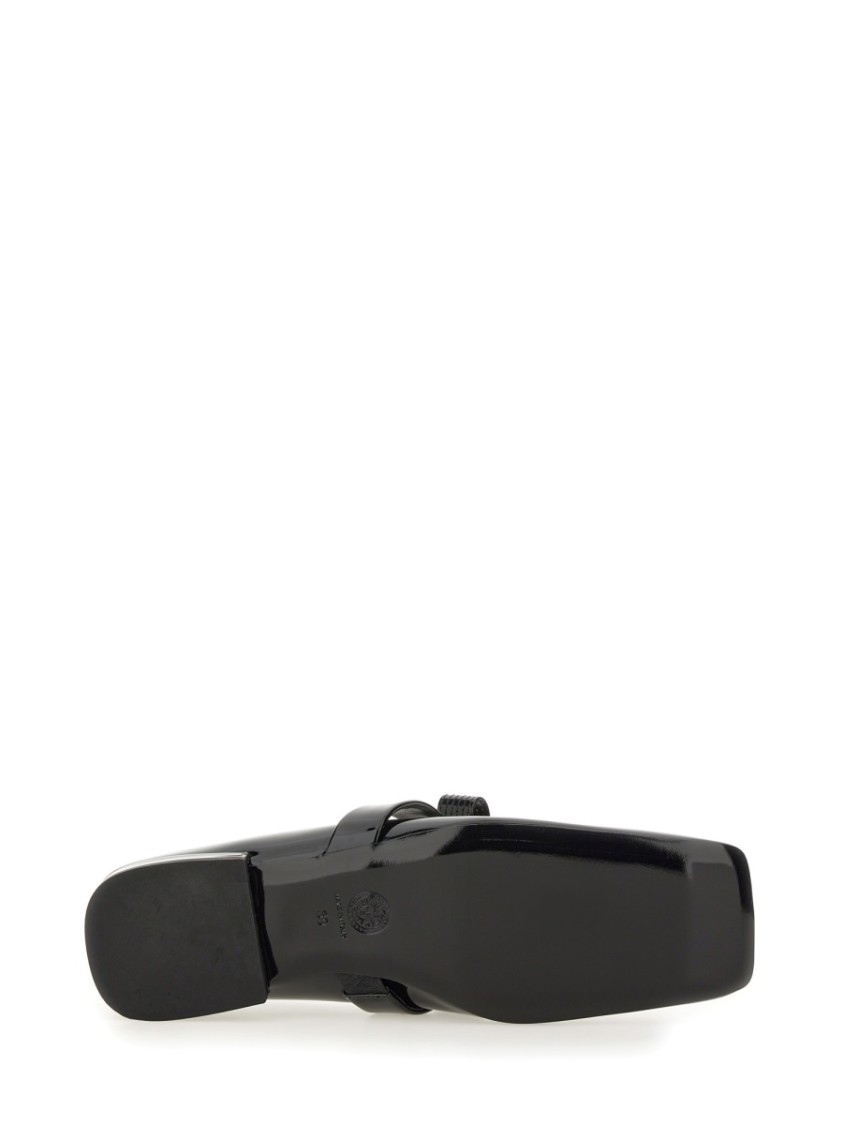 Versace Open-toe Ballet Flats In Gianni Ribbon In Black