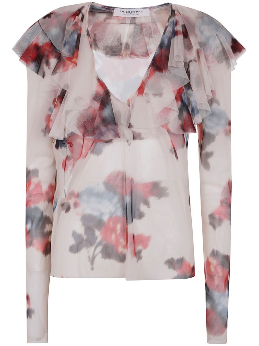 Philosophy Di Lorenzo Serafini Floral Print Top With Ruffled Detailing