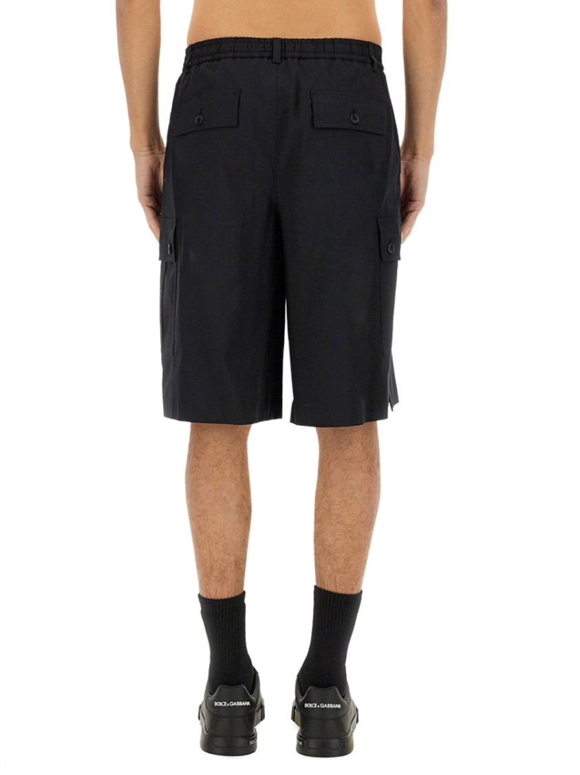 Dolce & Gabbana Black Bermuda Shorts With Pockets In Linen Man In Black