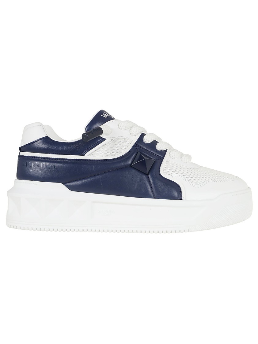 Valentino Two-tone Nappa Leather One Stud Sneakers In White
