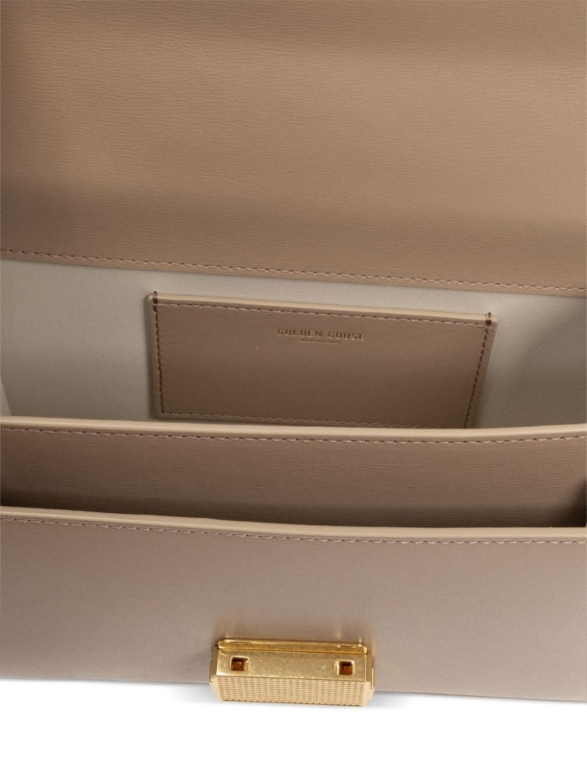 Golden Goose Deluxe Brand Structured Handbag With Gold-tone Clasp And Versatile Straps In Neutrals