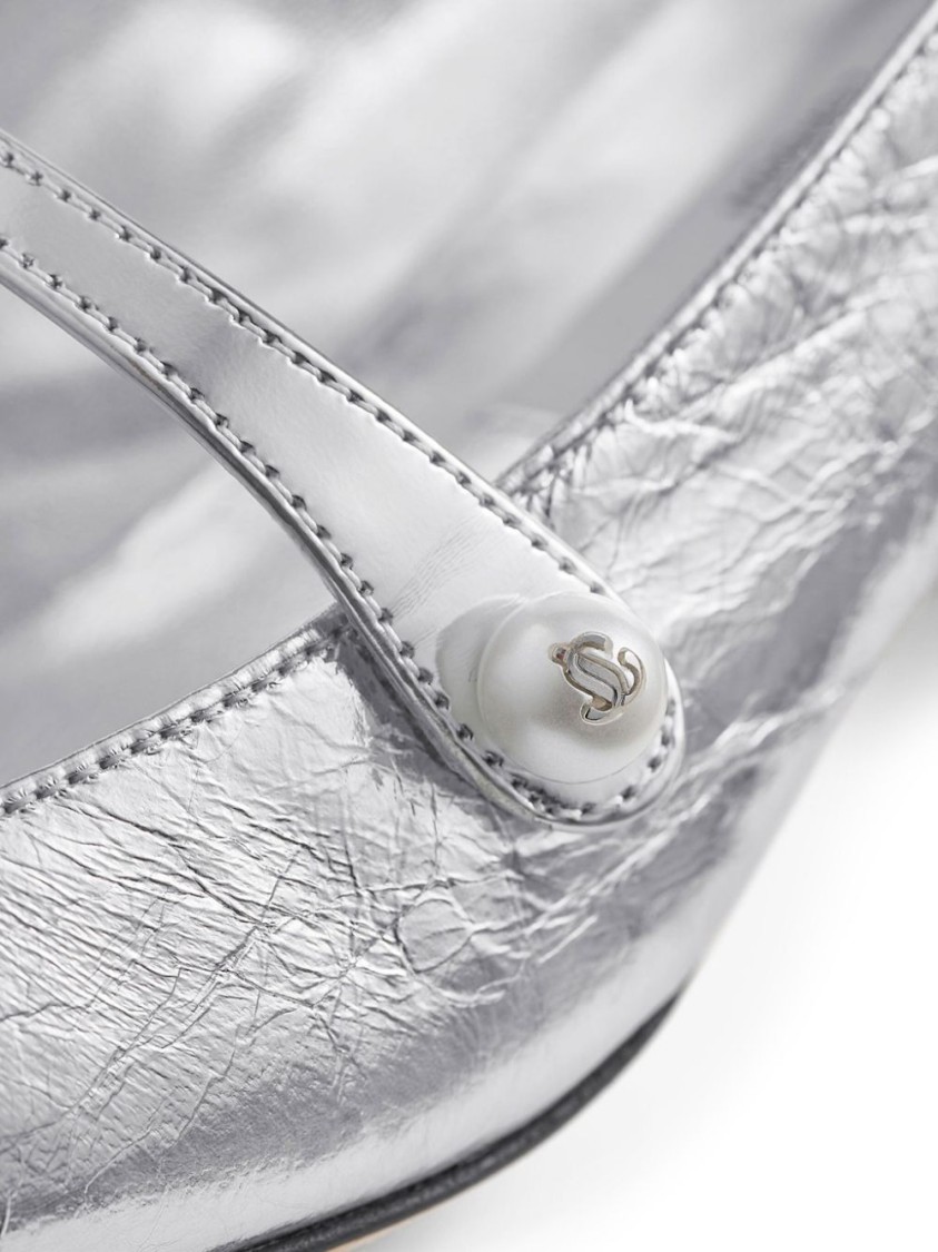 Jimmy Choo Rounded Toe Silver Leather Heeled With Front