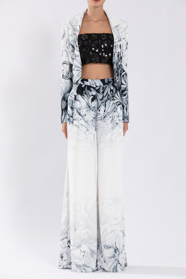 Saiid Kobeisy Crepe Printed, Cropped Jacket In White