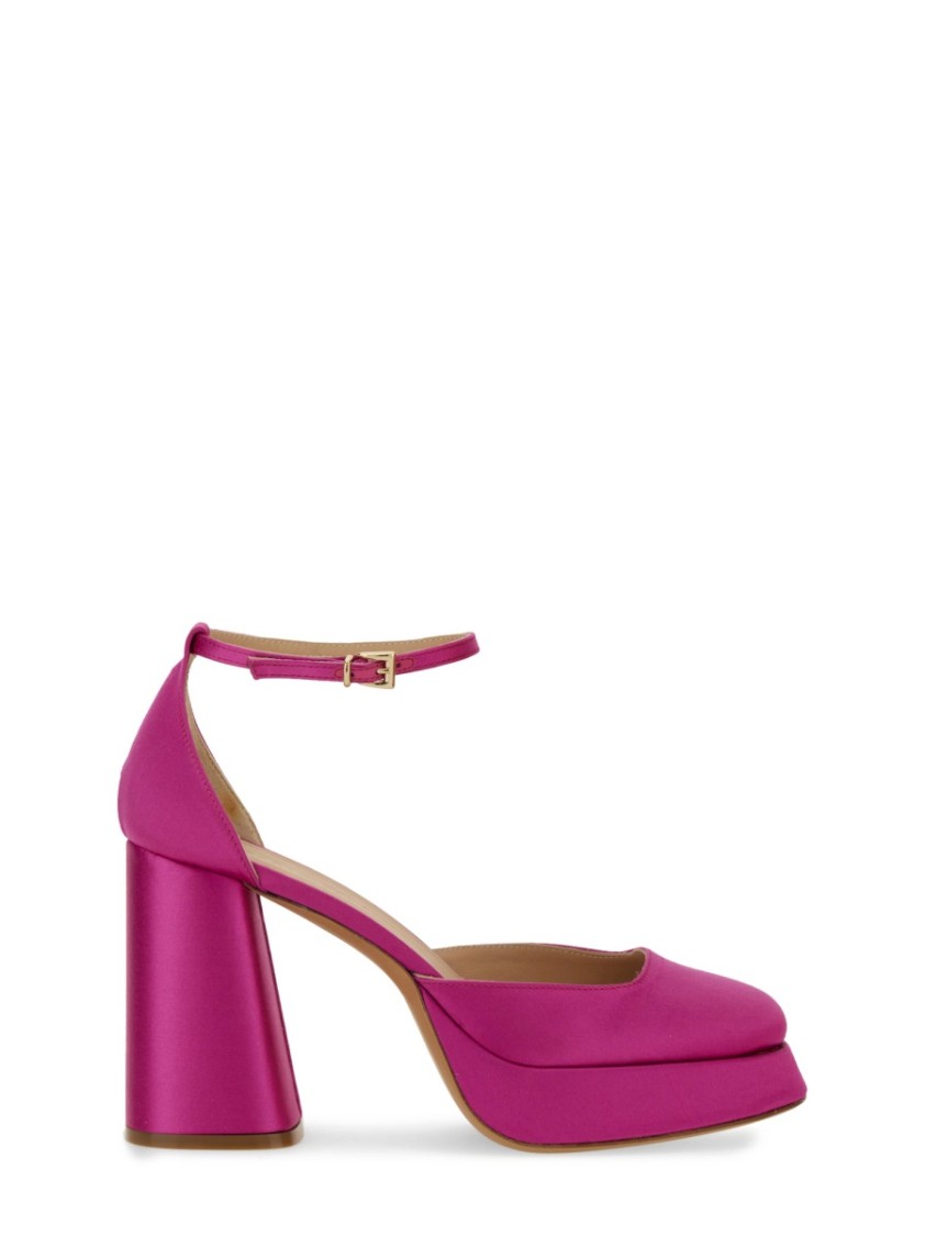 Shop Roberto Festa "nicla" Silk Heels With Ankle Strap And Block Heel In Pink