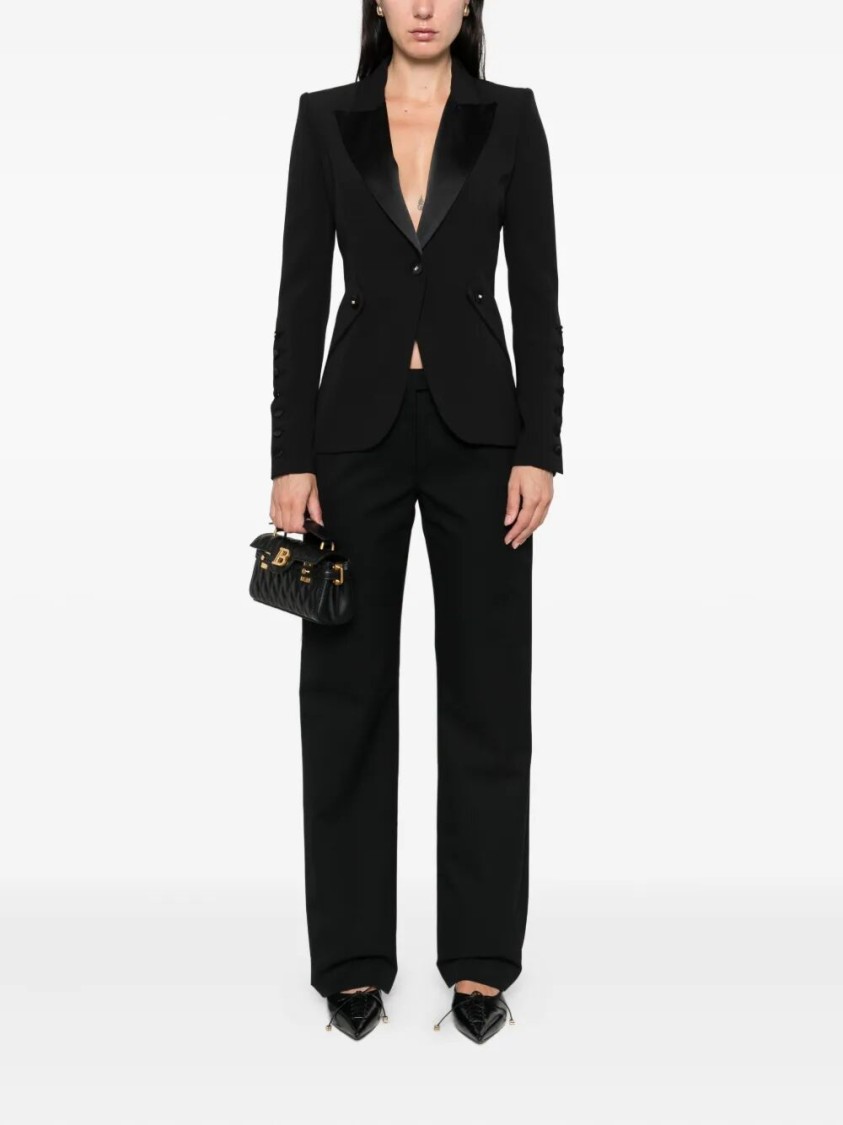 Elisabetta Franchi Tailored Blazer With Satin Lapel In Black