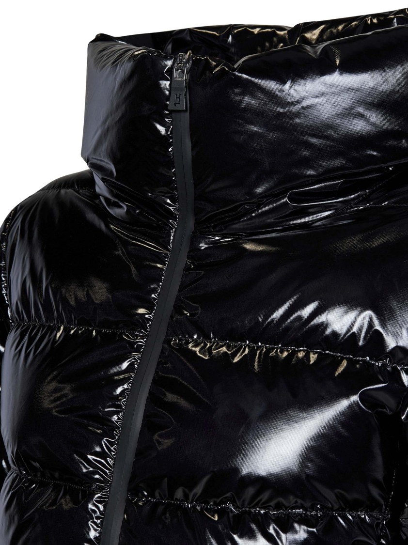Herno High Collar Long Sleeves Shiny Finish Side Pockets In Black