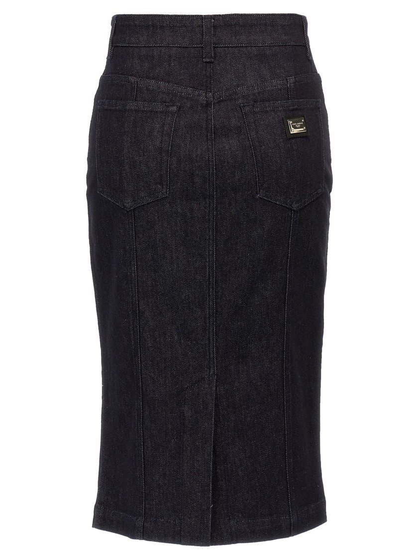 Dolce & Gabbana Longuette Pencil Skirt In Cotton Denim In Black